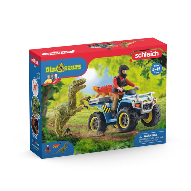 Schleich Dinosaurs útěk na čtyřkolce před velociraptorem