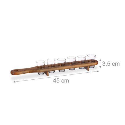 Schnapsbrett aus Holz mit 6 Gläsern