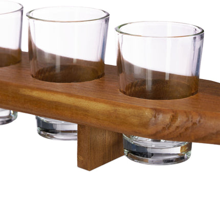 Schnapsbrett aus Holz mit 6 Gläsern