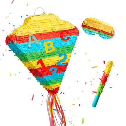 Schultüten-Piñata-Set – Schlagstock und Augenbinde inklusive