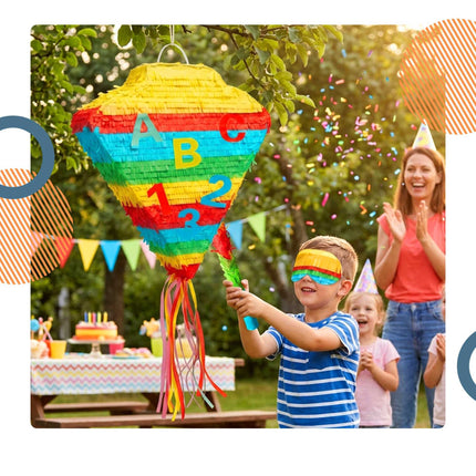 Schultüten-Piñata-Set – Schlagstock und Augenbinde inklusive