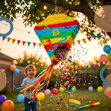 Schultüten-Piñata-Set – Schlagstock und Augenbinde inklusive