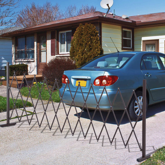 Portillon ciseaux, barrière extensible, 35-300 cm, idéal pour jardin, aluminium, marron, H 103,5 cm