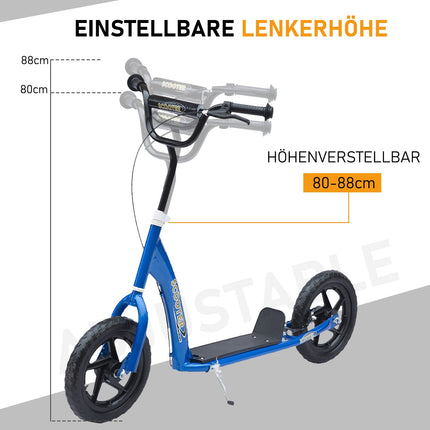 Trottinette pour enfant City Scooter 12 pouces avec frein arrière, hauteur réglable, acier et EVA, bleu, 120 x 52 x 80-88 cm