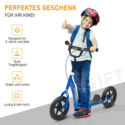 Trottinette pour enfant City Scooter 12 pouces avec frein arrière, hauteur réglable, acier et EVA, bleu, 120 x 52 x 80-88 cm