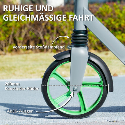 Children's foldable kick scooter, adjustable height, green