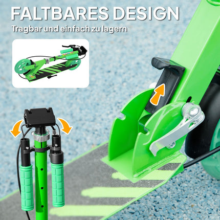 Faltbarer Kinderroller, höhenverstellbar, 2 Leuchträder, grün