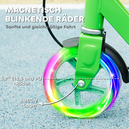 Faltbarer Kinderroller, höhenverstellbar, 2 Leuchträder, grün