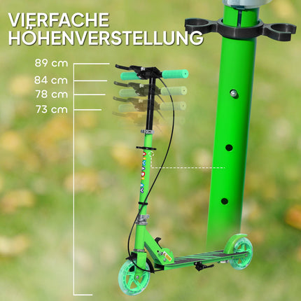 Faltbarer Kinderroller, höhenverstellbar, 2 Leuchträder, grün