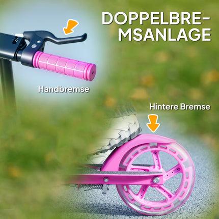 Children's folding scooter with adjustable handlebars, pink
