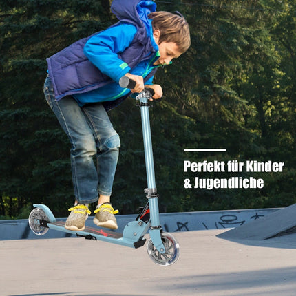 Scooter Tretroller Höhenverstellbar Kinderroller Faltbarer Tretroller mit 2 Rädern Blau
