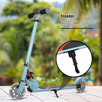 Scooter Tretroller Höhenverstellbar Kinderroller Faltbarer Tretroller mit 2 Rädern Blau