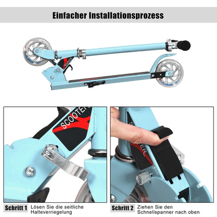 Scooter Tretroller Höhenverstellbar Kinderroller Faltbarer Tretroller mit 2 Rädern Blau