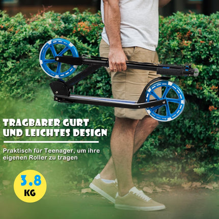 Cityroller faltbar Tretroller höhenverstellbar 100 kg Tragkraft Kick-Scooter mit 2 LED-Rädern blau