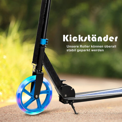 Cityroller faltbar Tretroller höhenverstellbar 100 kg Tragkraft Kick-Scooter mit 2 LED-Rädern blau