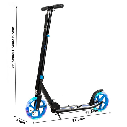 Cityroller faltbar Tretroller höhenverstellbar 100 kg Tragkraft Kick-Scooter mit 2 LED-Rädern blau