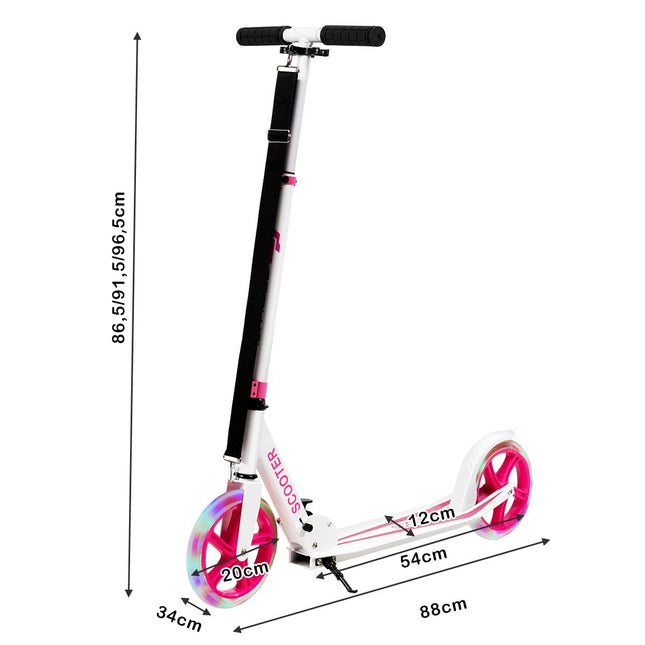 Scooter Roller faltbar Tretroller höhenverstellbar 100kg Tragkraft Kickscooter mit 2 LED Rädern Pink