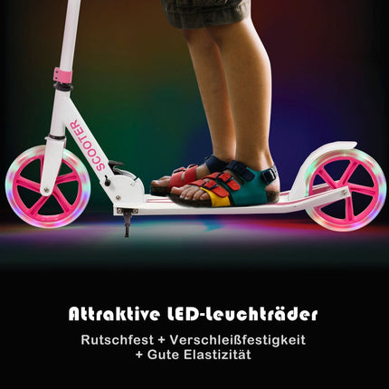 Scooter Roller faltbar Tretroller höhenverstellbar 100kg Tragkraft Kickscooter mit 2 LED Rädern Pink
