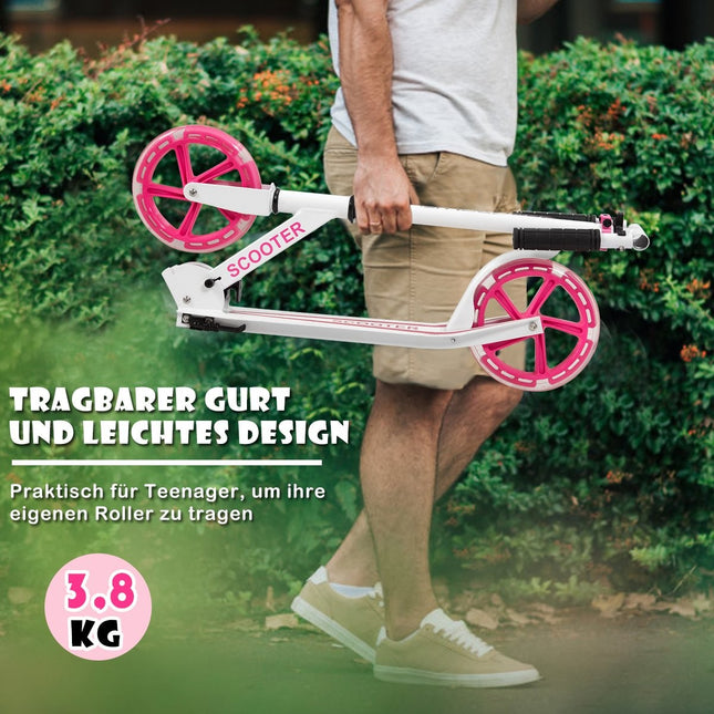 Scooter Roller faltbar Tretroller höhenverstellbar 100kg Tragkraft Kickscooter mit 2 LED Rädern Pink
