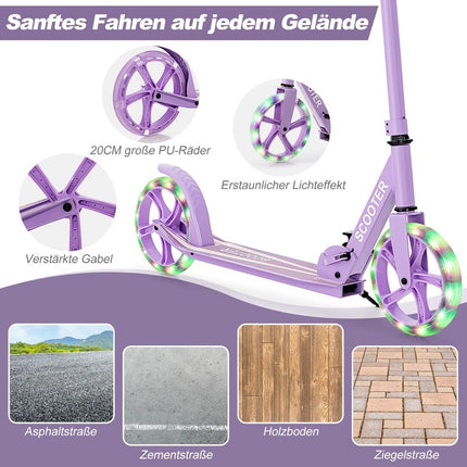 Scooter Roller faltbar Tretroller höhenverstellbar Cityroller 100kg Tragkraft Lila