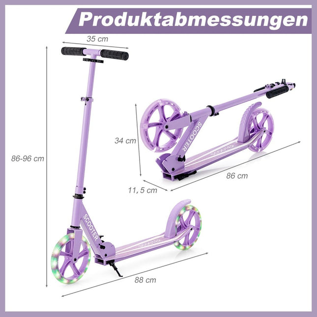 Scooter Roller faltbar Tretroller höhenverstellbar Cityroller 100kg Tragkraft Lila