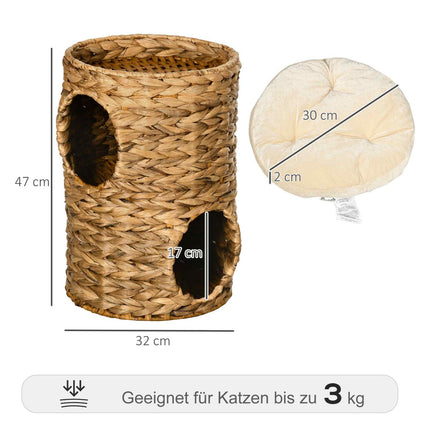 Kočičí věž s polštářkem, 2 patra, 47 cm, vodní hyacint
