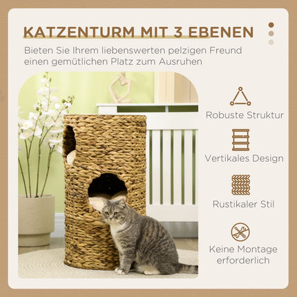 Katzenkratzbaum mit 3 Etagen, gepolstert, 73 cm – Wasserhyazinthe