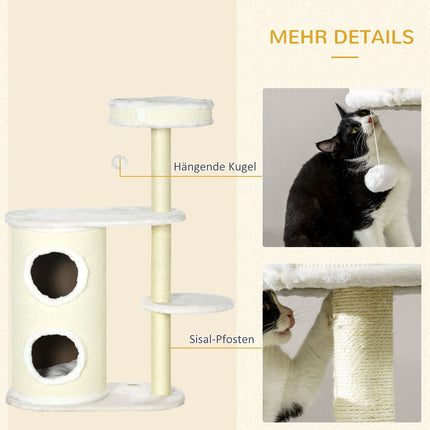 Katzenkratzbaum 100 cm mit Mulde, Sisal, Spielball