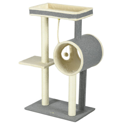 Cat tree with sisal scratching post, play ball and beds, gray