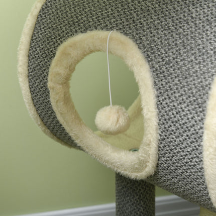 Cat tree with sisal scratching post, play ball and beds, gray