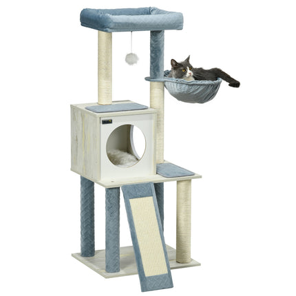 Cat tree, 114cm, Blue - With hanging bed & play ball