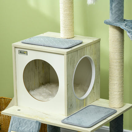 Cat tree, 114cm, Blue - With hanging bed & play ball