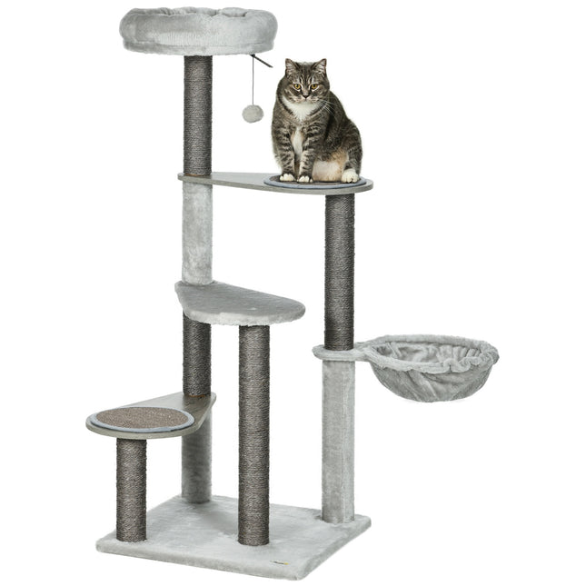 Katzenkratzbaum, 4 Etagen, Sisal, mit Spielzeug und Liegemulde