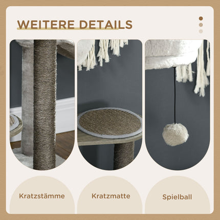 Katzenkratzbaum, 4 Etagen, Sisal, mit Spielzeug und Liegemulde