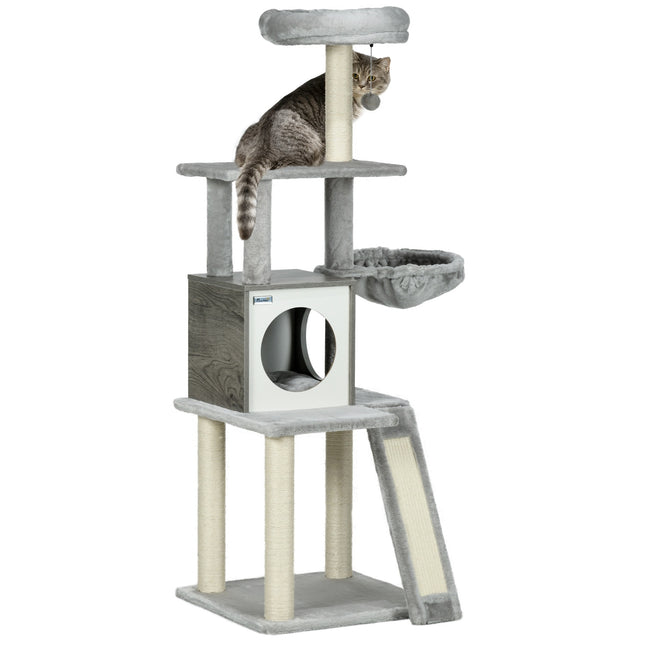 Katzenbaum 141,5 cm mit Höhle, Spielball, Liegefläche und Sisal