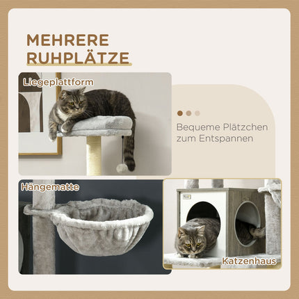 Cat tree 141.5 cm with cave, play ball, bed and sisal