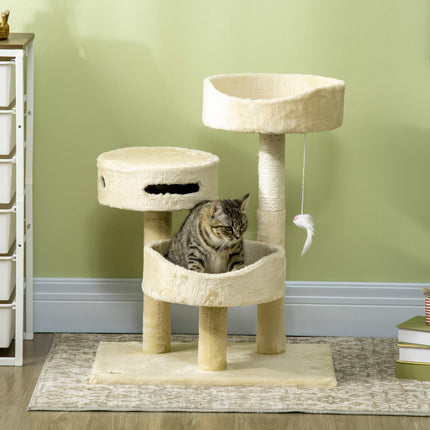 Katzenkratzbaum mit Bett und Spielzeug, 70 cm Beige