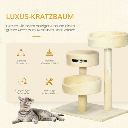 Katzenkratzbaum mit Bett und Spielzeug, 70 cm Beige