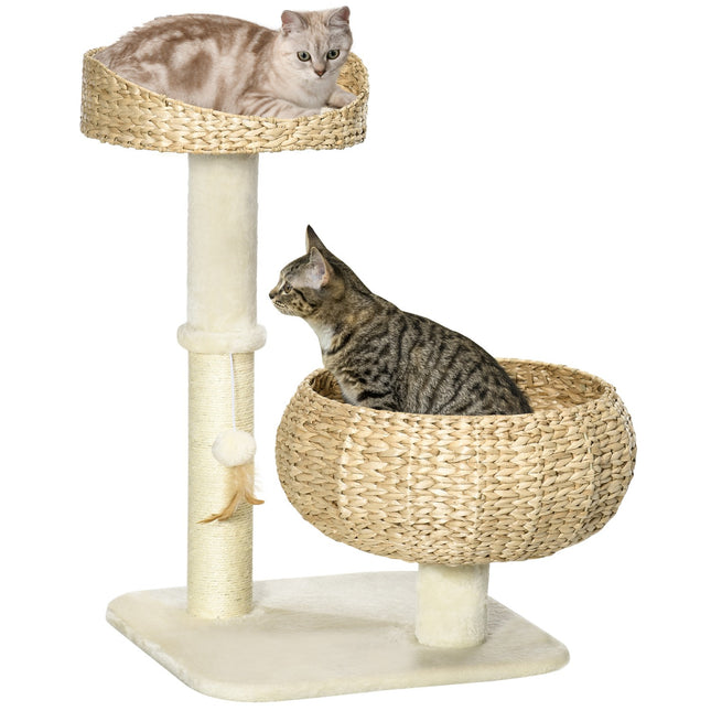 Katzenkratzbaum 72cm mit Liegeplätzen & Spielball, Beige/Creme
