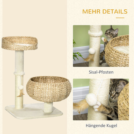Katzenkratzbaum 72cm mit Liegeplätzen & Spielball, Beige/Creme