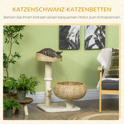 Katzenkratzbaum 72cm mit Liegeplätzen & Spielball, Beige/Creme