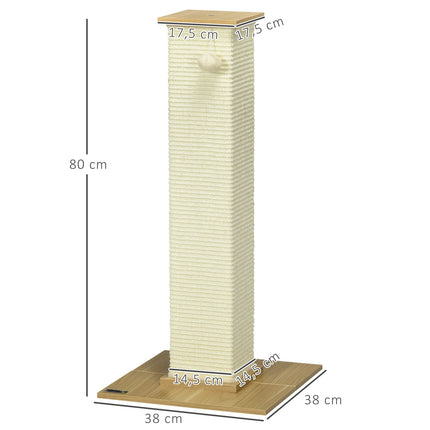 Kratzbaum 80cm – Sisalseil, Spielball, Eiche/Creme