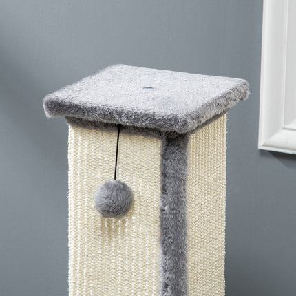Arbre à chat de 81 cm de haut en sisal avec balle de jeu, idéal pour les chats jusqu'à 5 kg, usage intérieur, gris et crème.