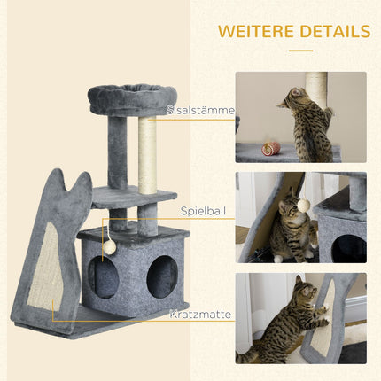 Krabpaal 83H Cm Krabpaal Met Krabplank En Kattengrot, Klimboom Met Platforms En Oprit, Kattenspeelgoed, Grijs+Crèmewit