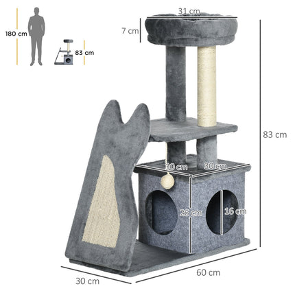 Krabpaal 83H Cm Krabpaal Met Krabplank En Kattengrot, Klimboom Met Platforms En Oprit, Kattenspeelgoed, Grijs+Crèmewit