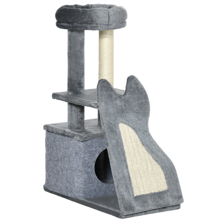 Krabpaal 83H Cm Krabpaal Met Krabplank En Kattengrot, Klimboom Met Platforms En Oprit, Kattenspeelgoed, Grijs+Crèmewit