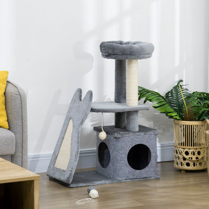 Krabpaal 83H Cm Krabpaal Met Krabplank En Kattengrot, Klimboom Met Platforms En Oprit, Kattenspeelgoed, Grijs+Crèmewit
