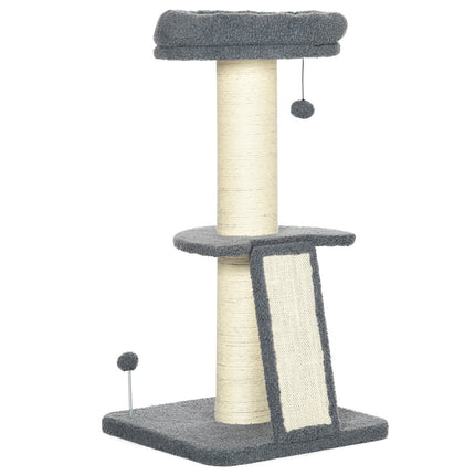 Lange Katze klettert Baum mit Sisal & Spielball, grau/creme