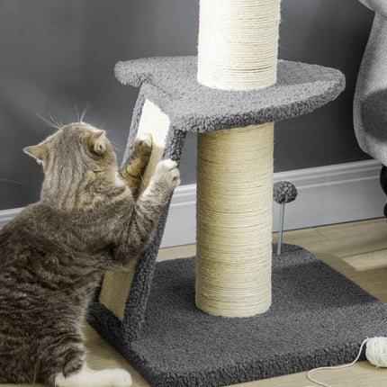 Lange Katze klettert Baum mit Sisal & Spielball, grau/creme