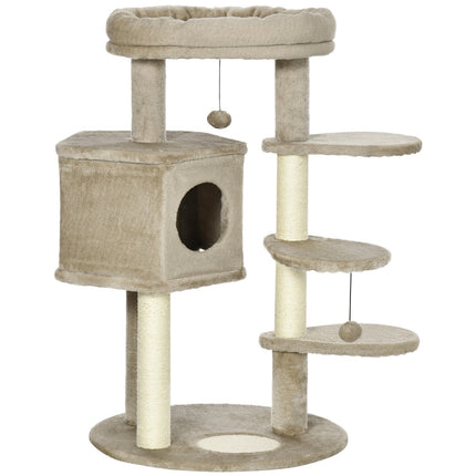 Cat Climbing Tree with Cave & Play Ball, Brown & Cream